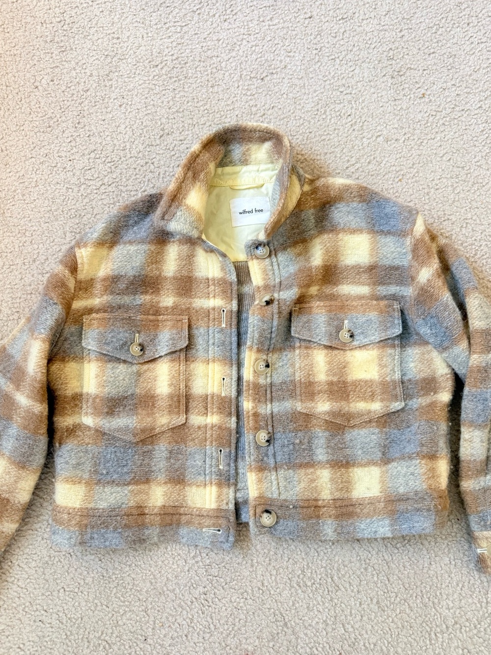 Wilfred Free Neutral Plaid Wool Blend Jacket - Beige & Cream